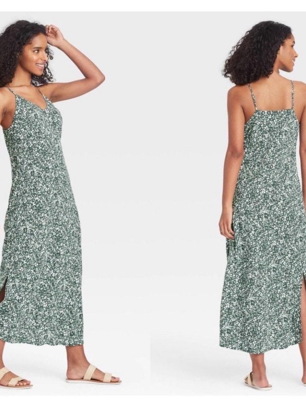 a new day Green Ditsy-Print Spaghetti-Strap Maxi Dress